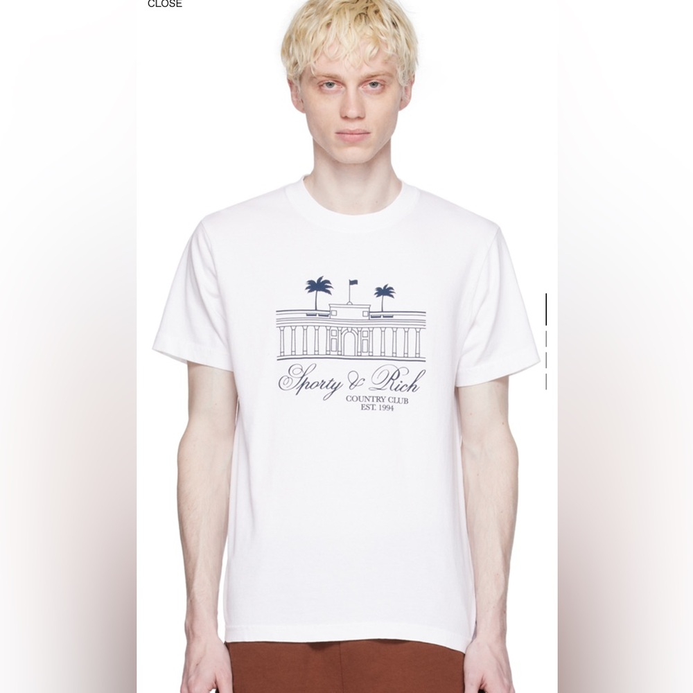 Sporty & Rich White Tee with Blue Graphic